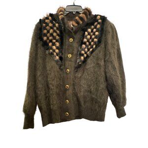 Vintage Belldini Mohair Blend Button-Up Cardigan With Rabbit hair Trim